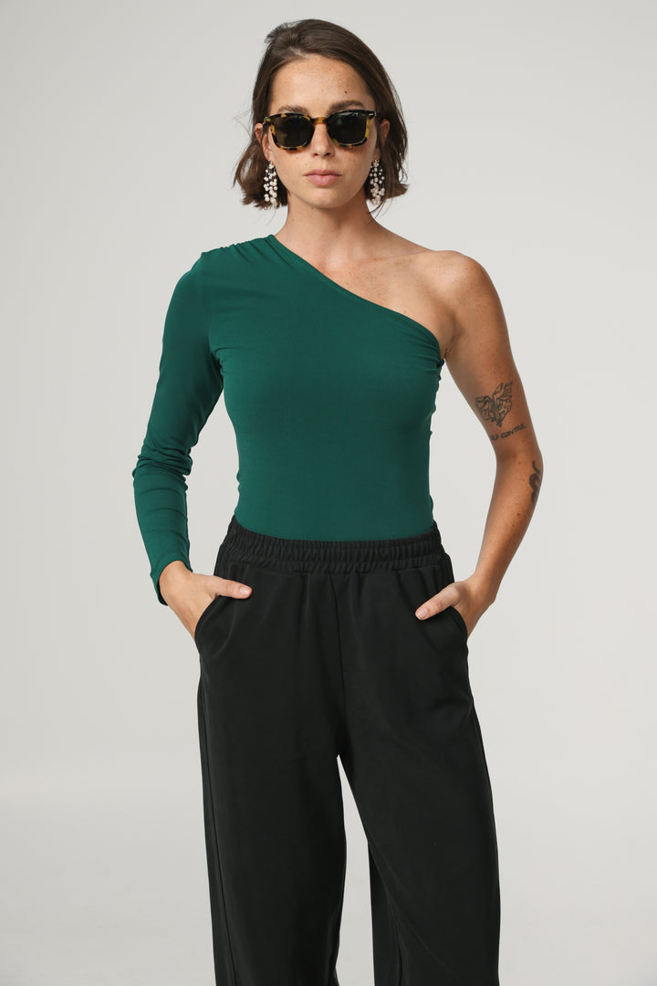 Green One Shoulder Padded Shirt