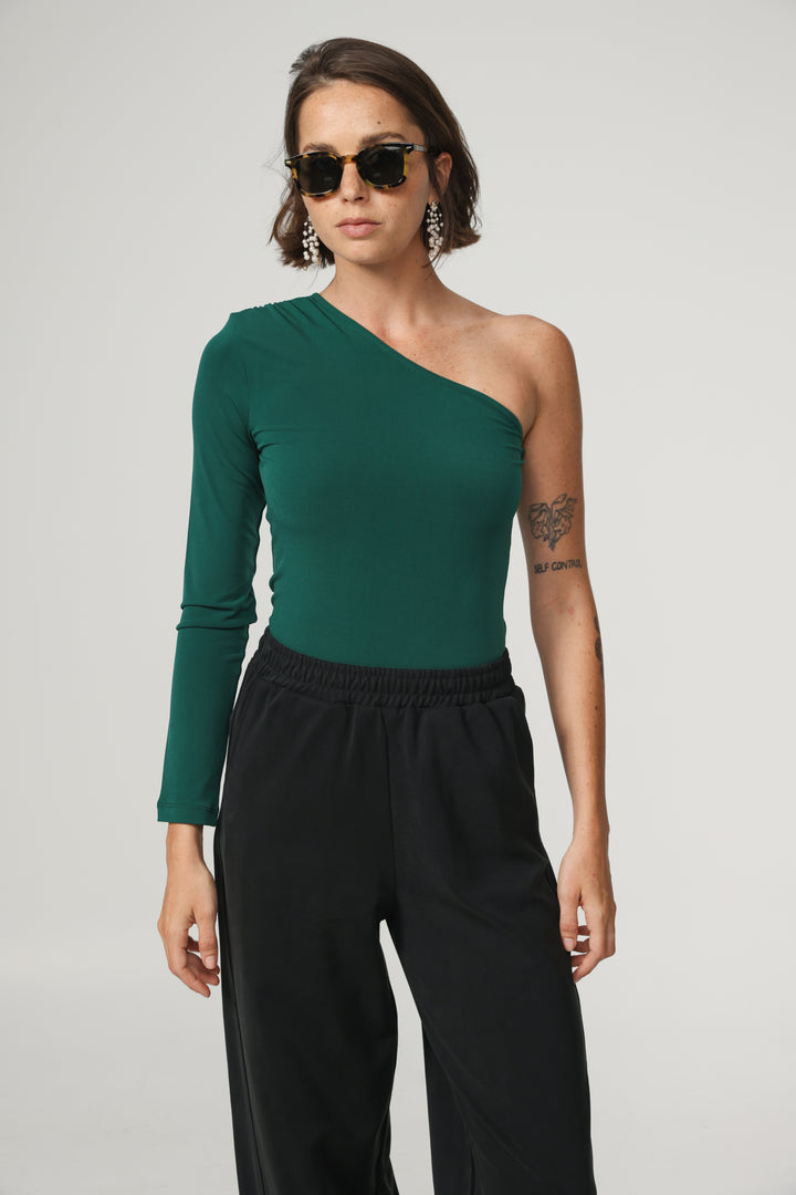 Green One Shoulder Padded Shirt