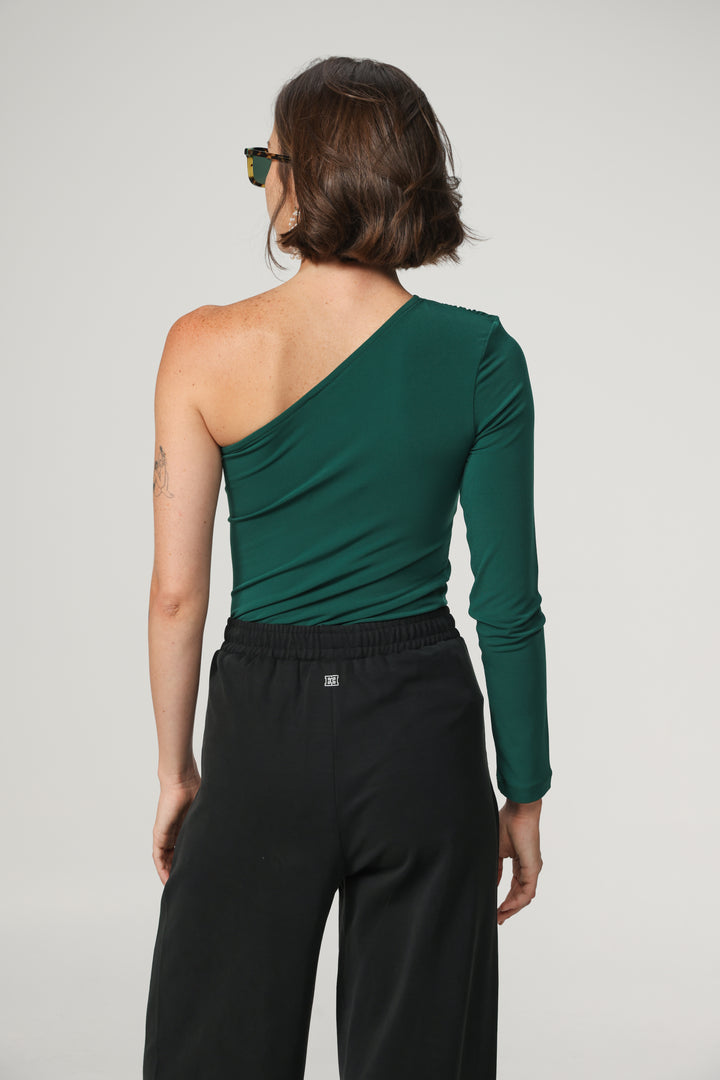 Green One Shoulder Padded Shirt