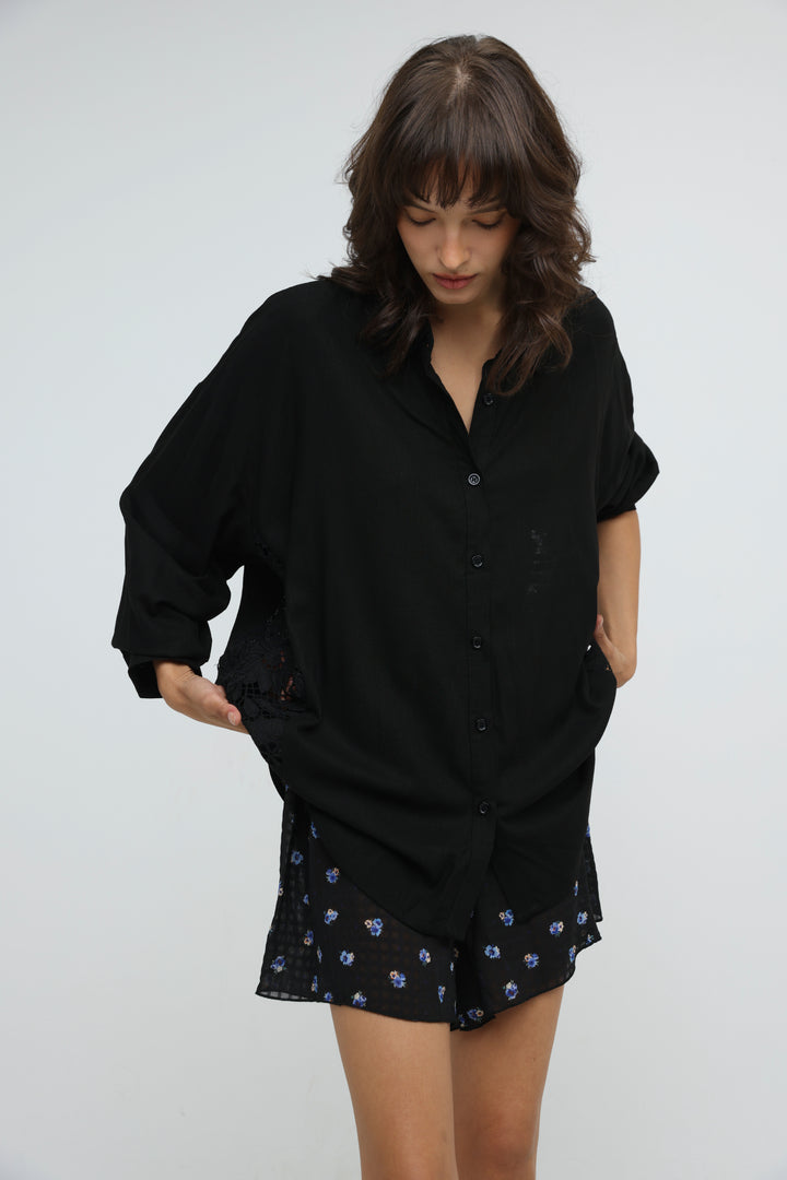 Lace Detail Black Shirt