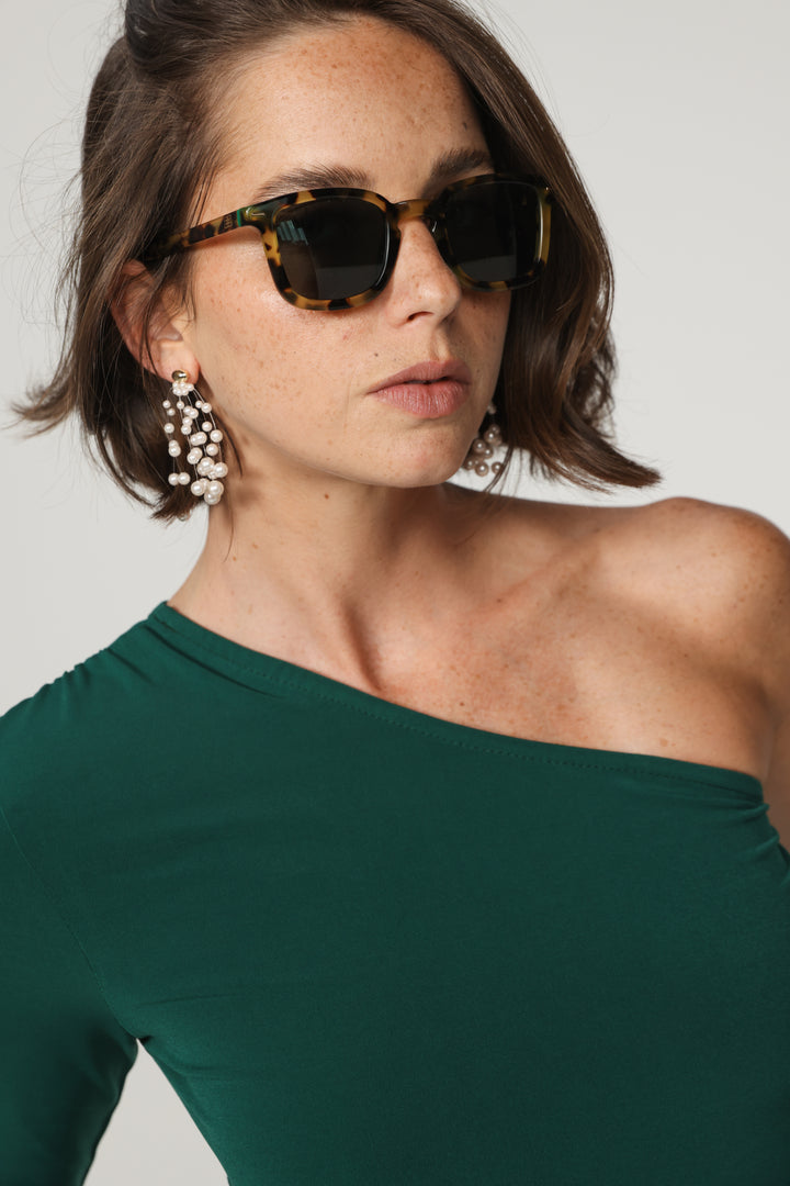 Green One Shoulder Padded Shirt