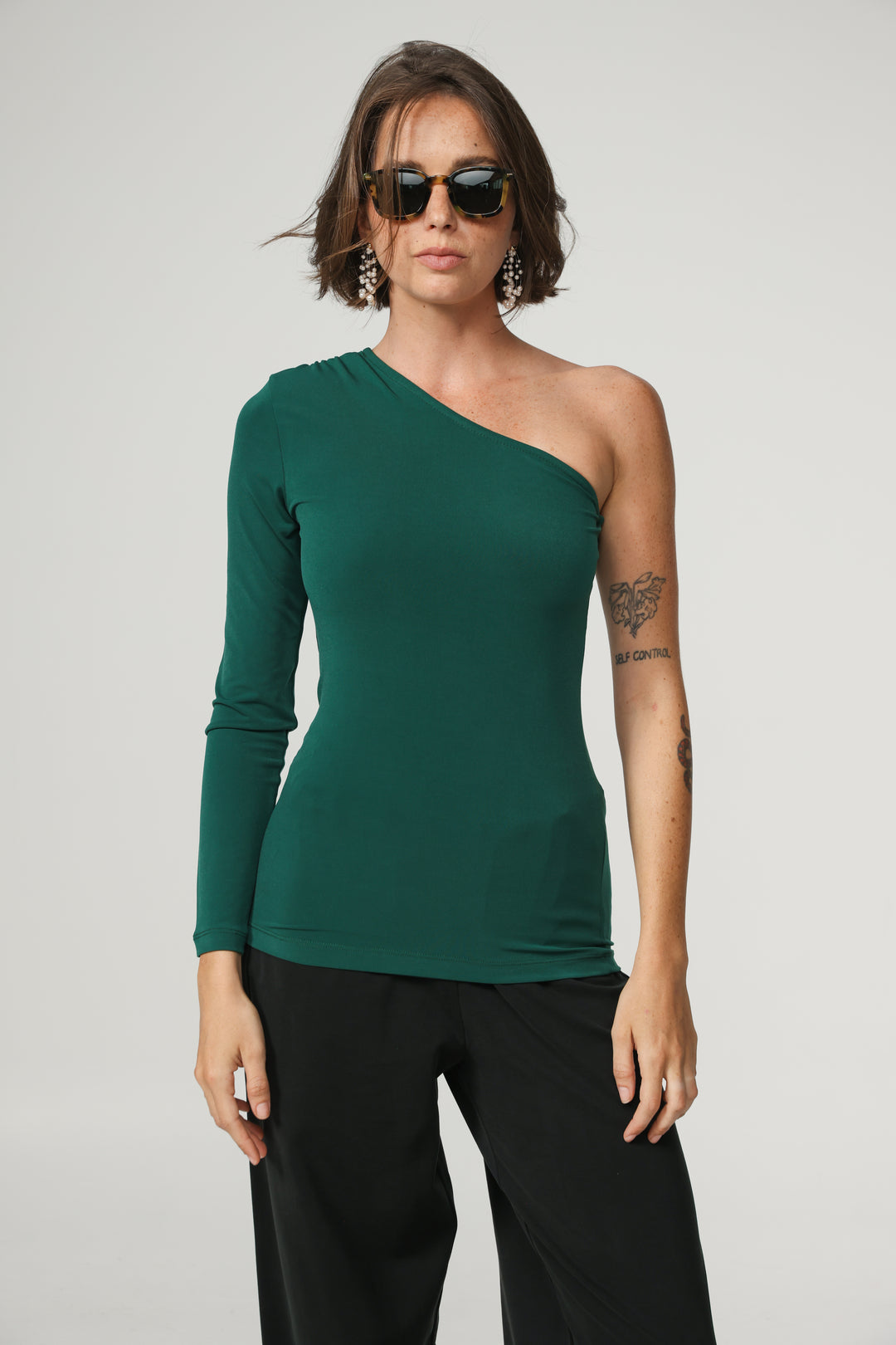 Green One Shoulder Padded Shirt