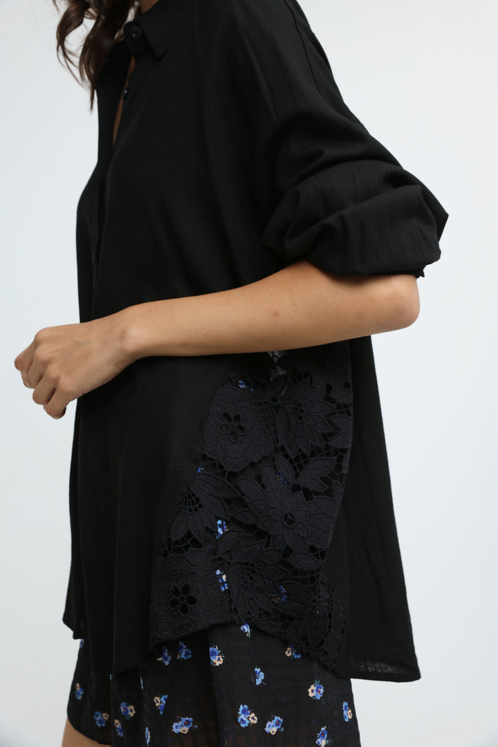 Lace Detail Black Shirt