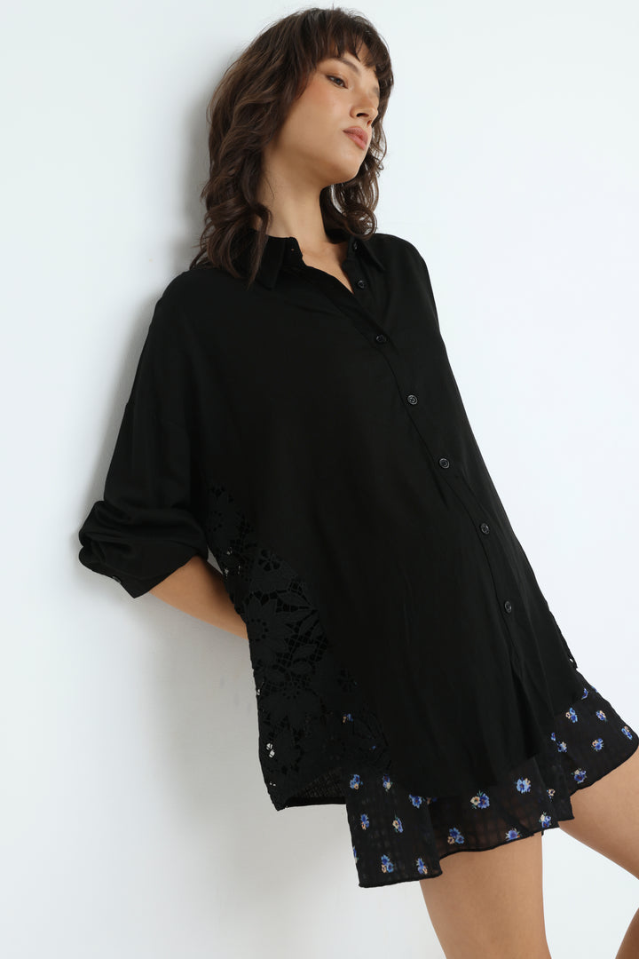 Lace Detail Black Shirt