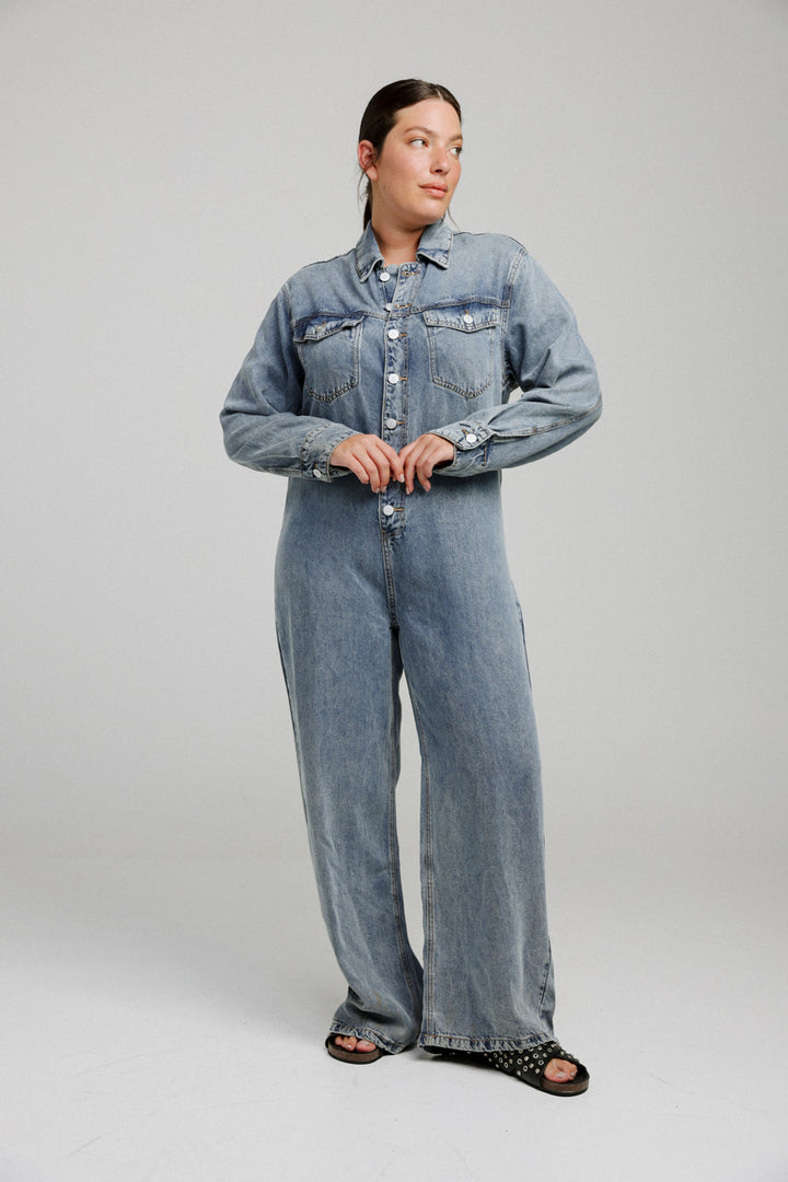 Herzel Blue Wide Denim Jumpsuit