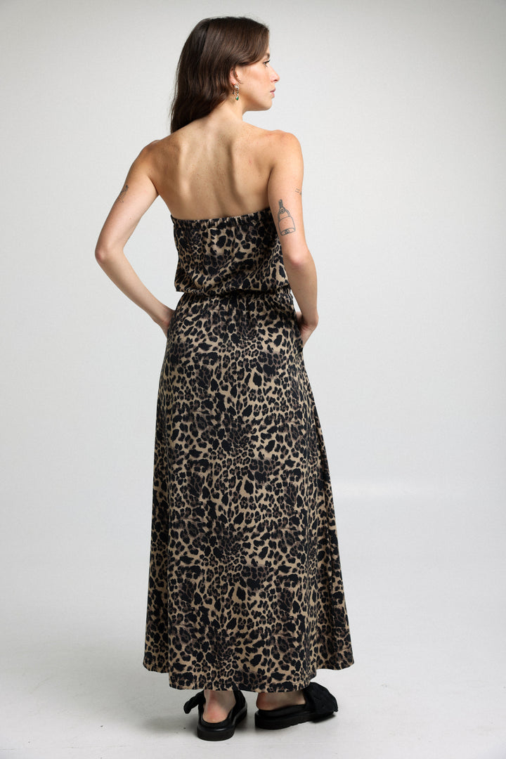 Her Strapless Floral Leopard Dress