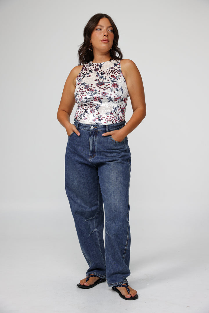 Sky Floral Velvet Bodysuit