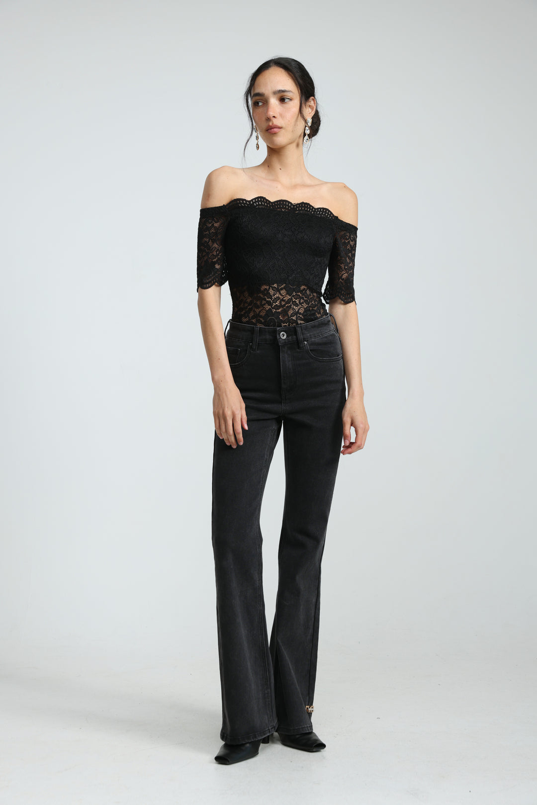 Noir Short Black Off Shoulder Bodysuit