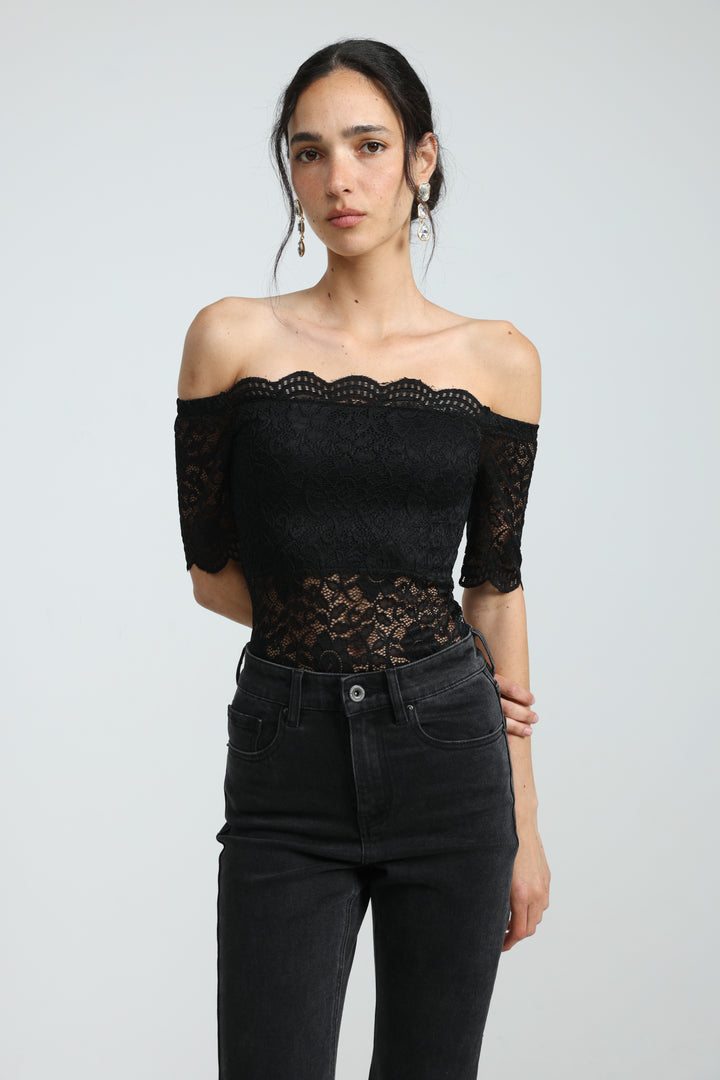 Noir Short Black Off Shoulder Bodysuit
