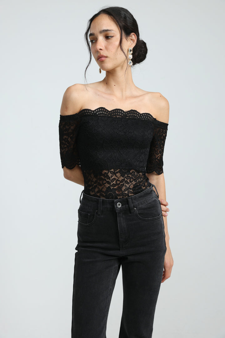 Noir Short Black Off Shoulder Bodysuit