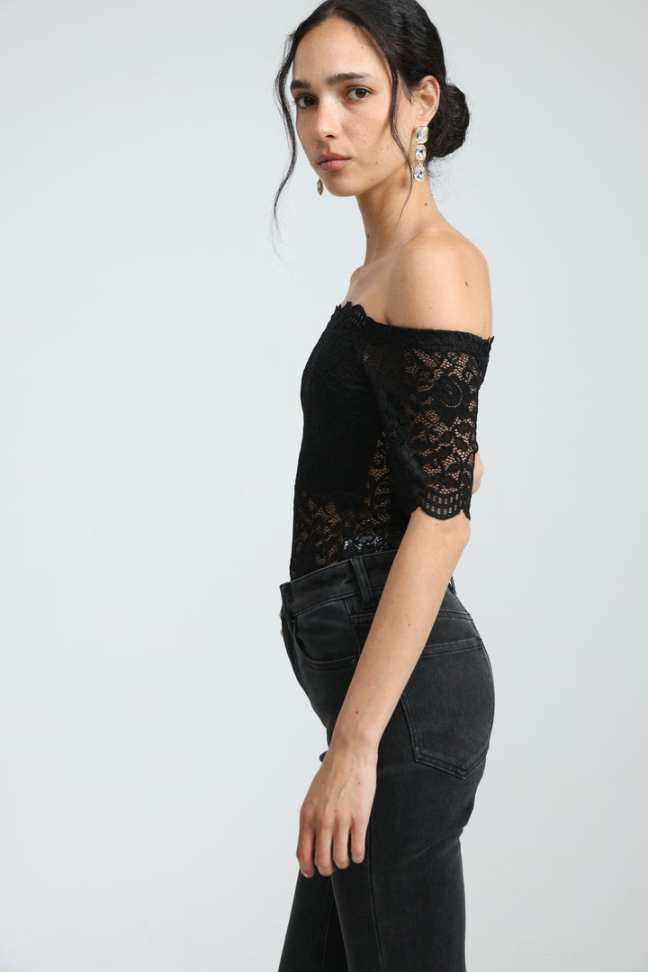 Noir Short Black Off Shoulder Bodysuit