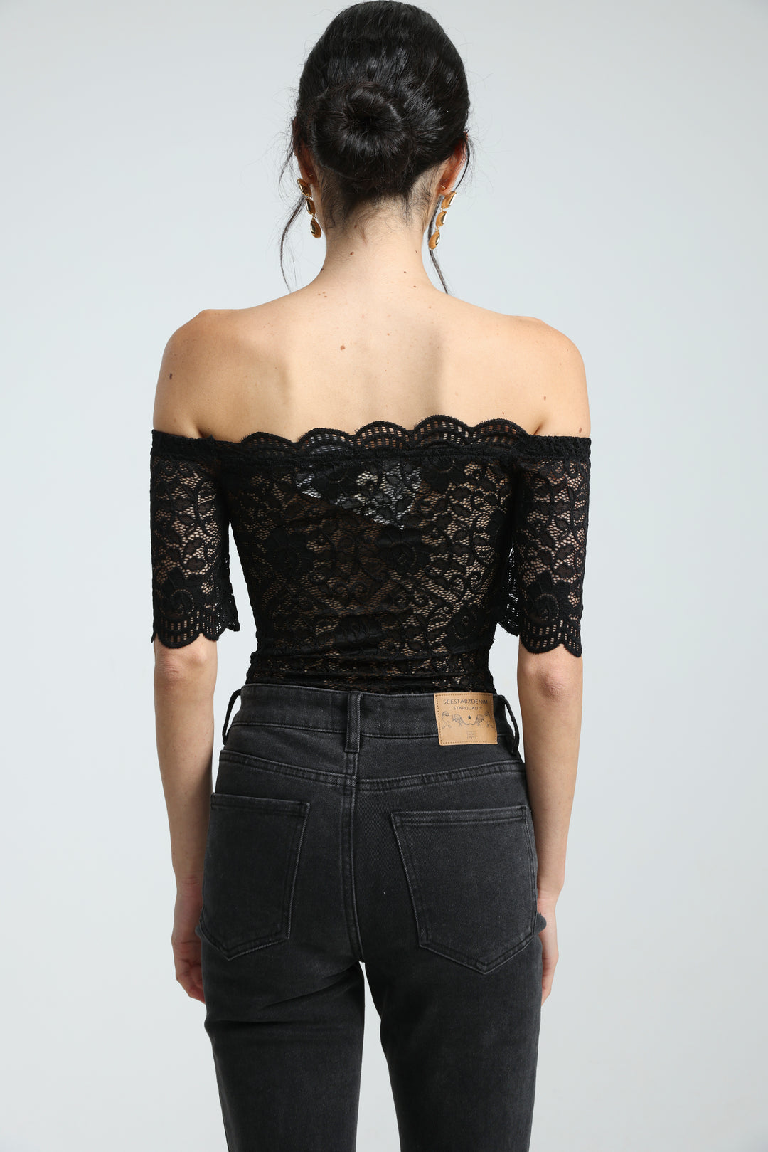 Noir Short Black Off Shoulder Bodysuit