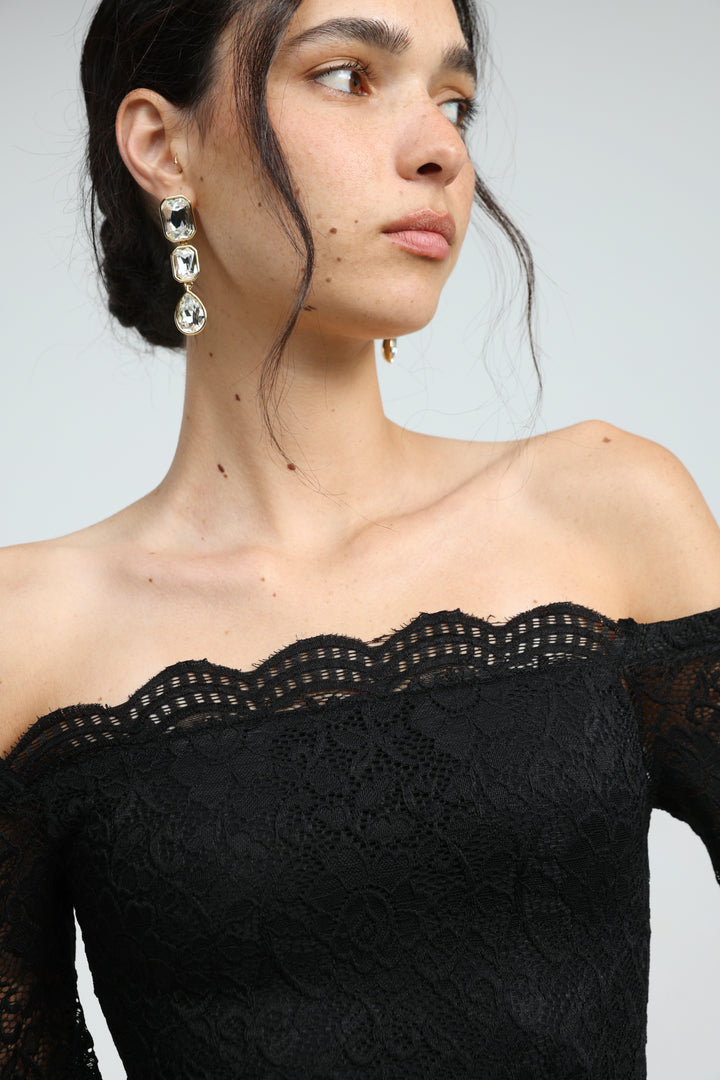 Noir Short Black Off Shoulder Bodysuit