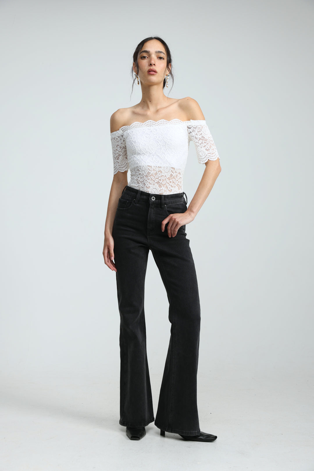 Noir Short White Off Shoulder Bodysuit