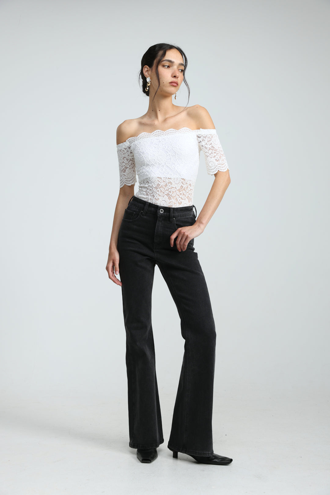 Noir Short White Off Shoulder Bodysuit