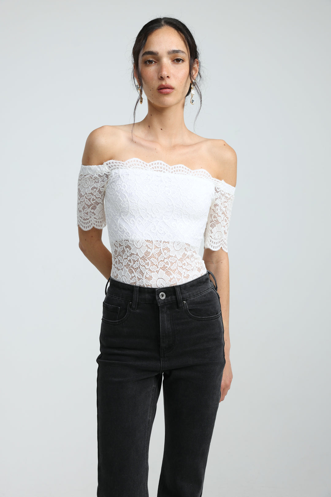 Noir Short White Off Shoulder Bodysuit