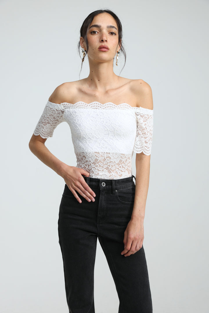 Noir Short White Off Shoulder Bodysuit
