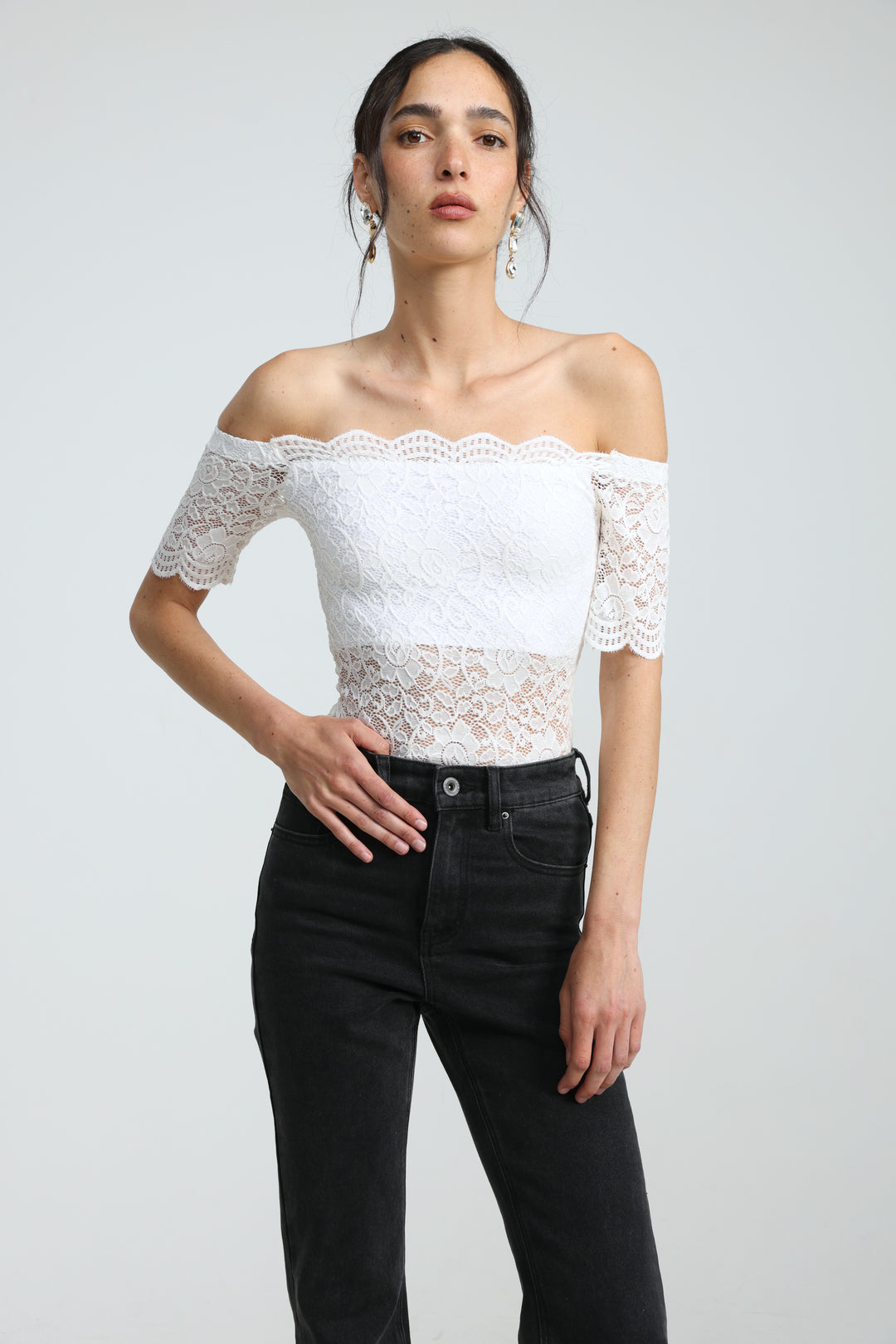 Noir Short White Off Shoulder Bodysuit
