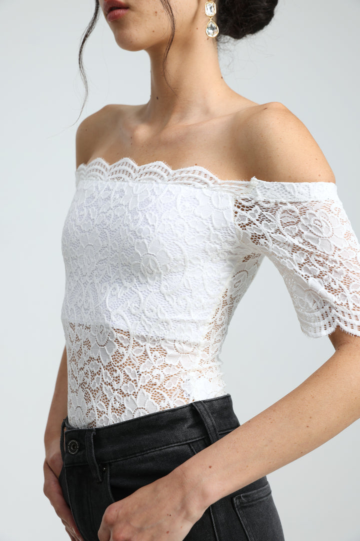 Noir Short White Off Shoulder Bodysuit