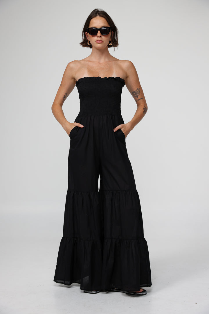 אוברול שחור סטרפלס עם כיסים Centara Black Jumpsuit 