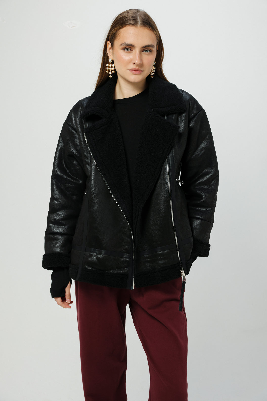 Faux Leather Black Coat מעיל דמוי עור שחור