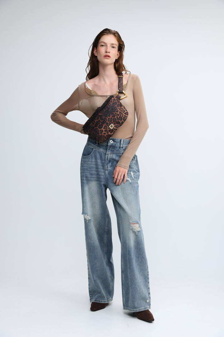 Heart Buckle Leopard Belt Bag