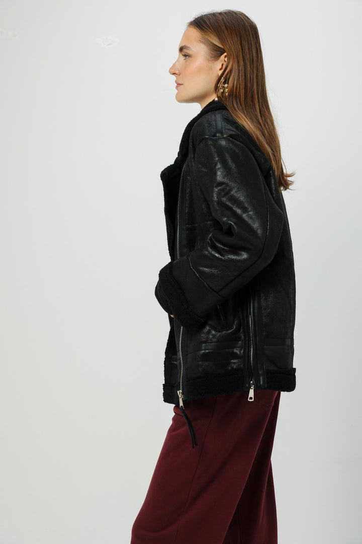 מעיל דמוי עור שחור מידה XS Faux Leather Black Coat