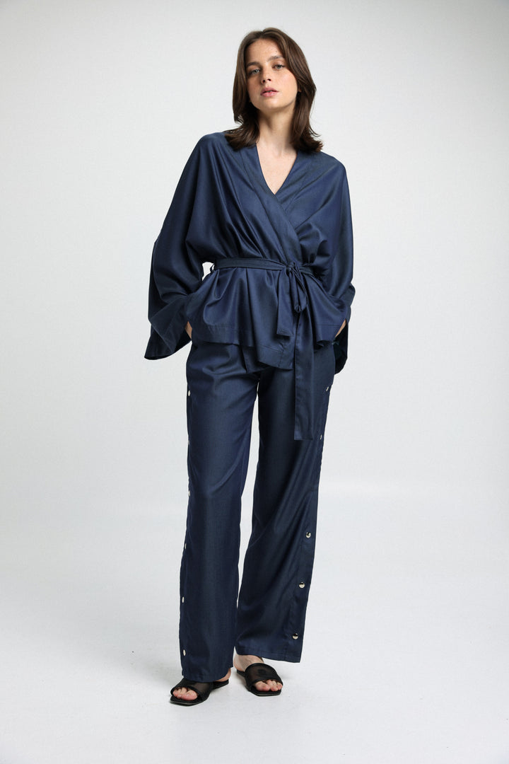 עליונית קימונו לנשים דגם Inspo Blue Kimono כחול