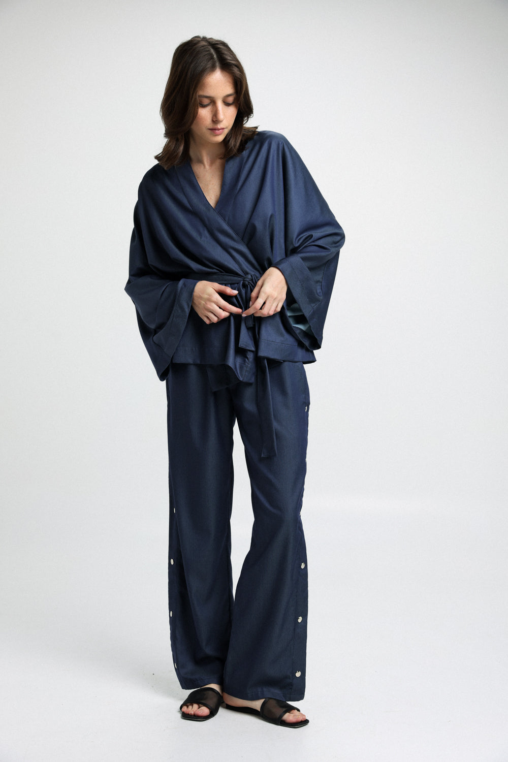 Inspo Blue Kimono חולצת ג'קט קימונו בצבע כחול 