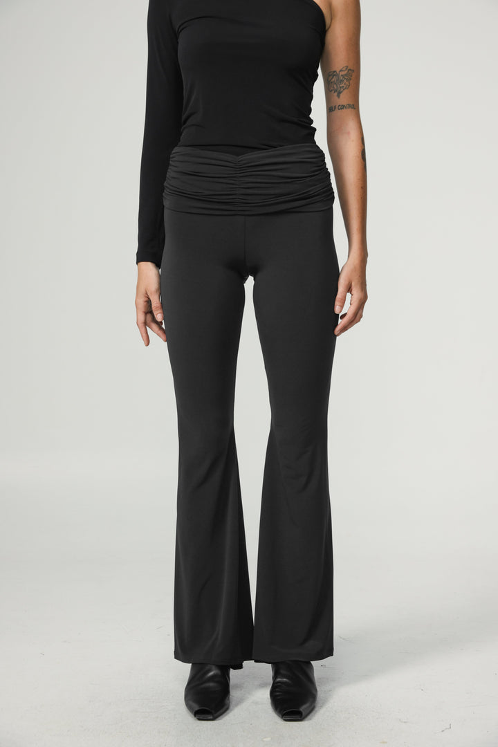 Gathered Waist Black Flare Leggings
