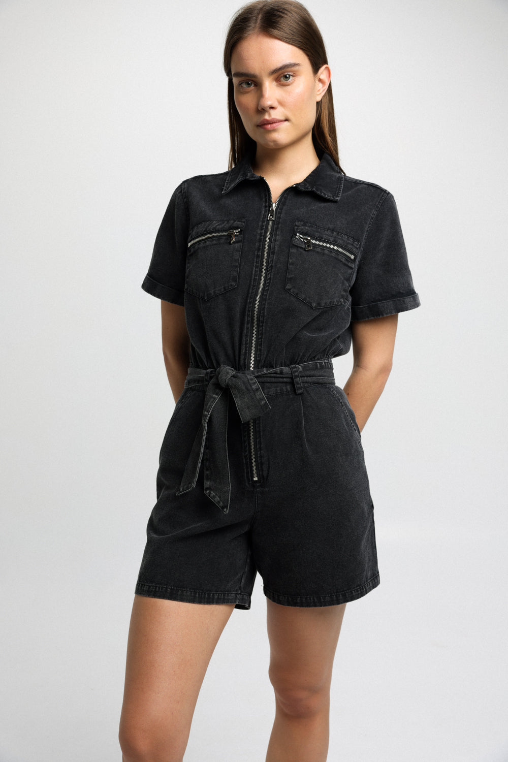 Washed Black Denim Jumpsuit