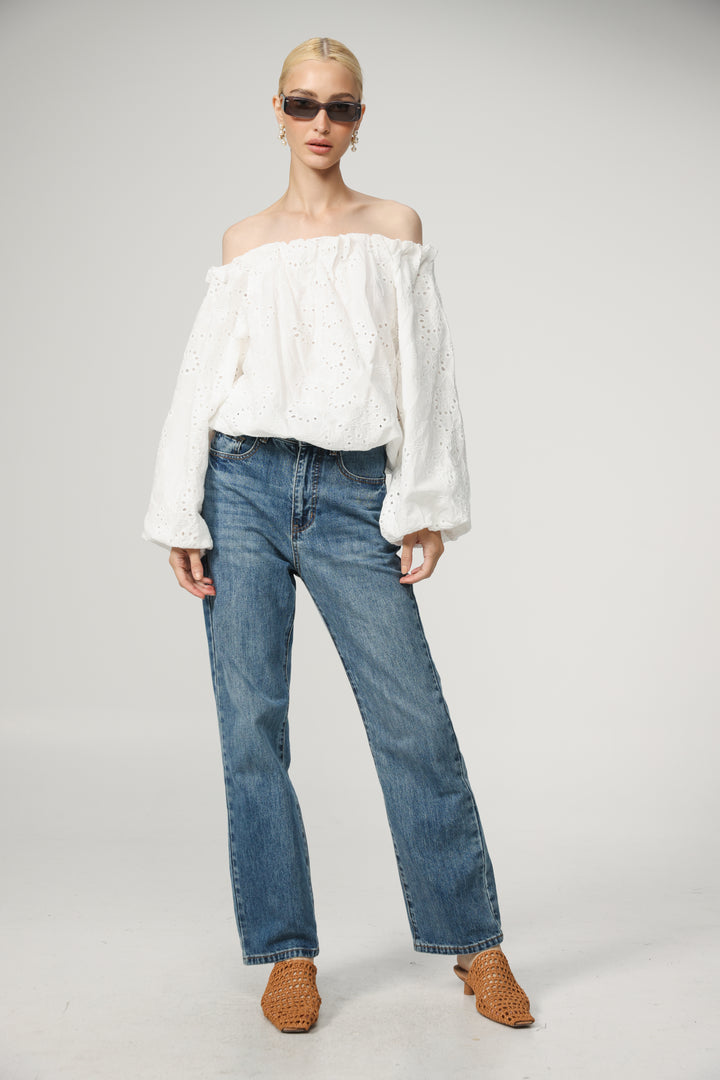 Eyelet White Off Shoulder Blouse