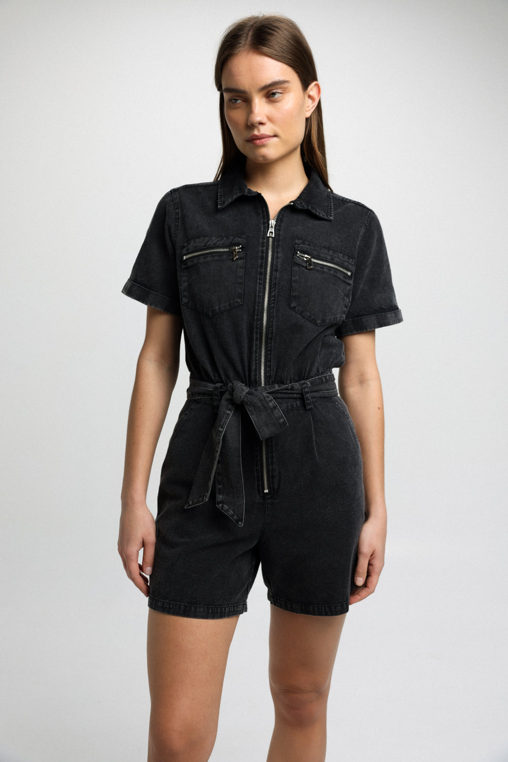 Washed Black Denim Jumpsuit