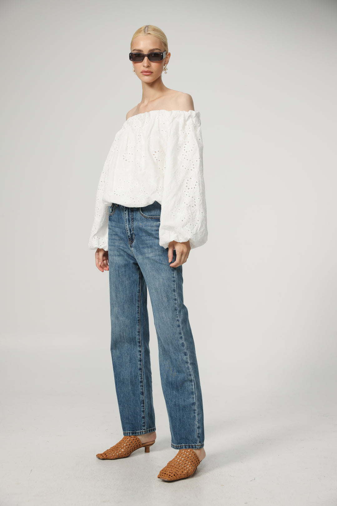 Eyelet White Off Shoulder Blouse
