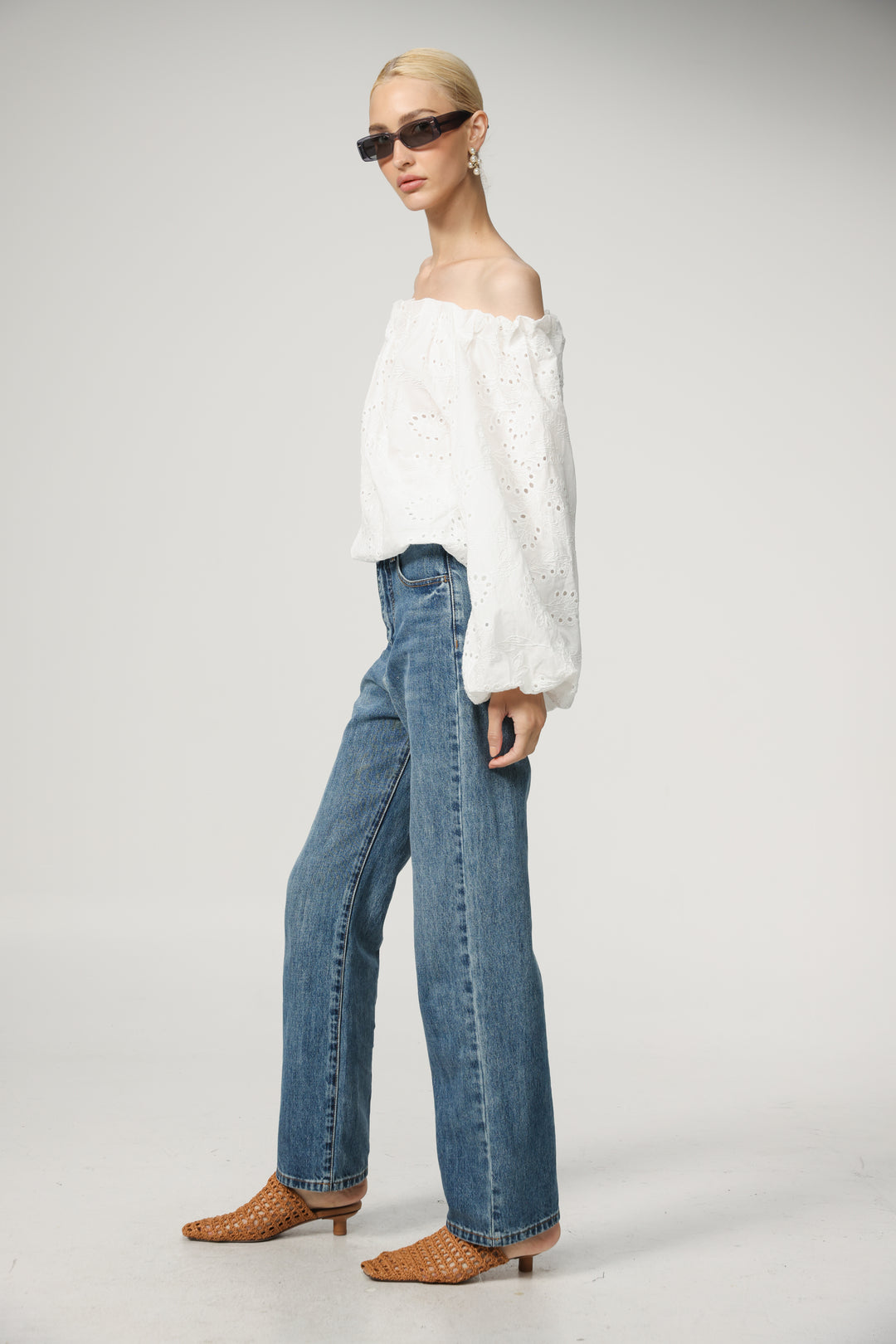 Eyelet White Off Shoulder Blouse