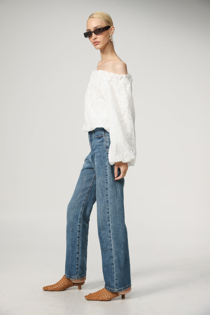 Eyelet White Off Shoulder Blouse