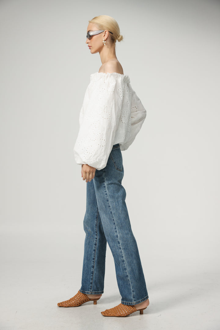 Eyelet White Off Shoulder Blouse