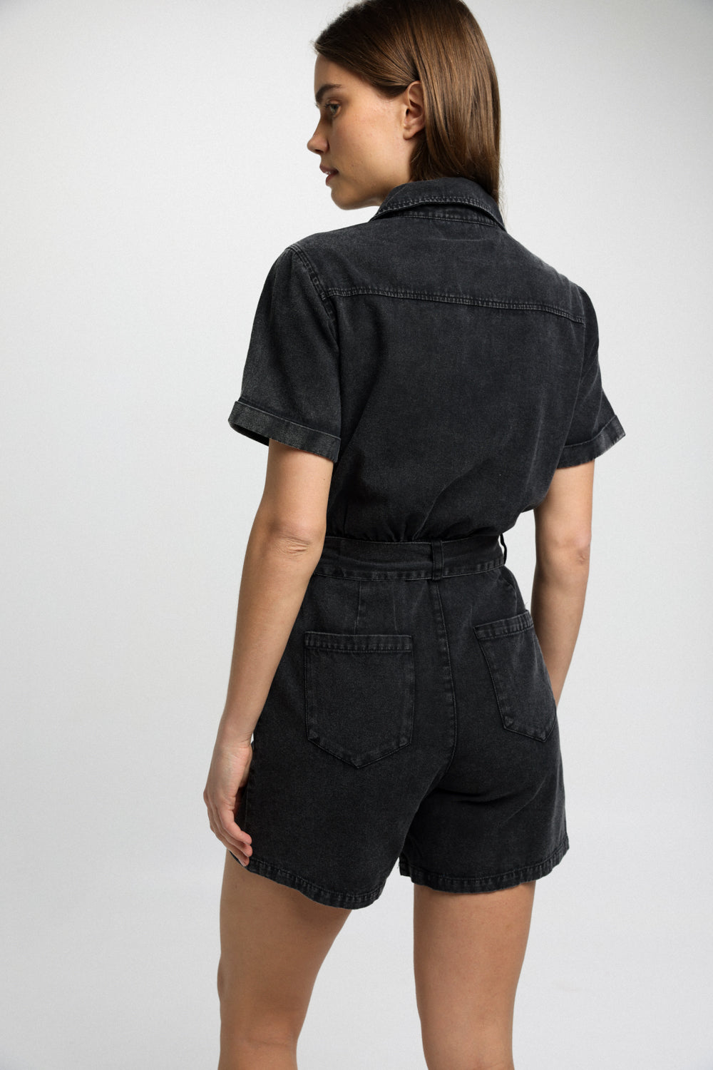 Washed Black Denim Jumpsuit