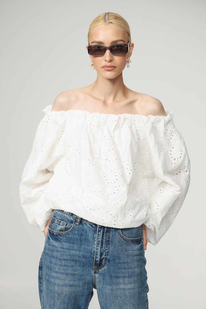 Eyelet White Off Shoulder Blouse