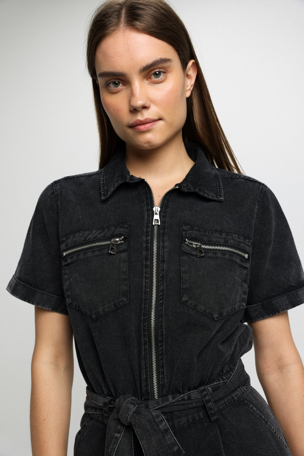 Washed Black Denim Jumpsuit