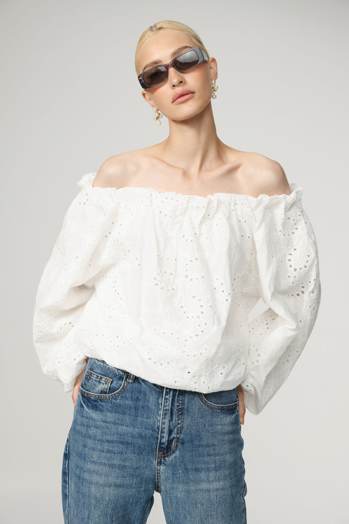 Eyelet White Off Shoulder Blouse