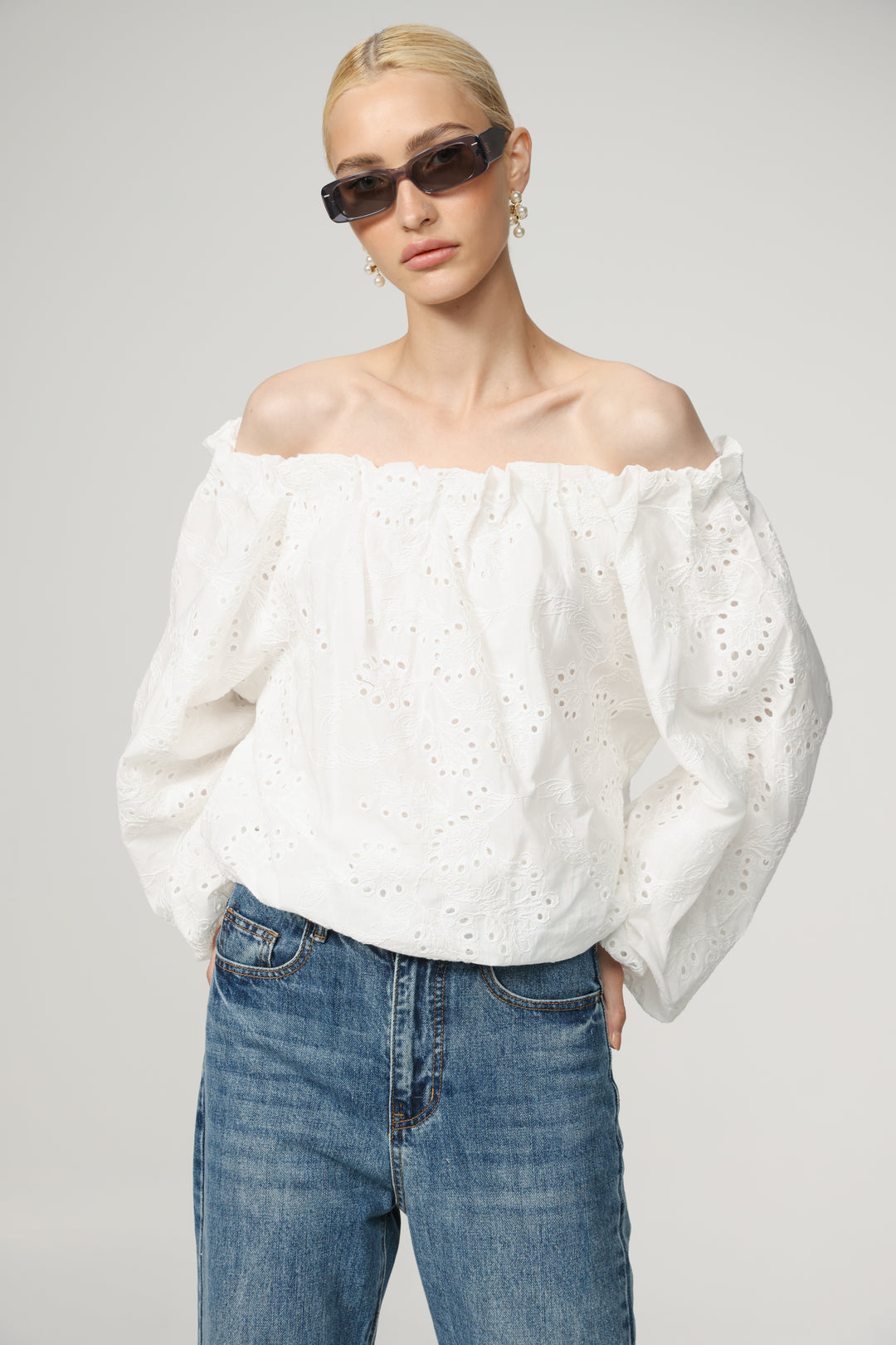 Eyelet White Off Shoulder Blouse