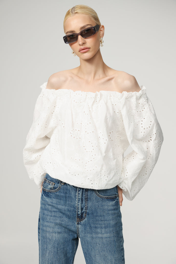 Eyelet White Off Shoulder Blouse