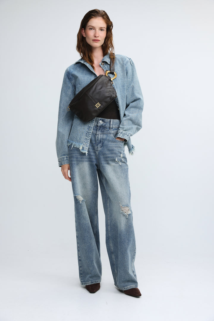 Heart Buckle Brown Leather Belt Bag