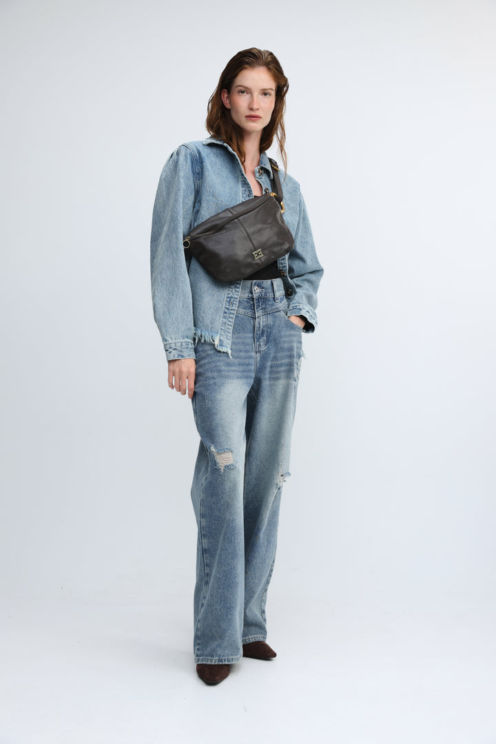 Heart Buckle Brown Leather Belt Bag