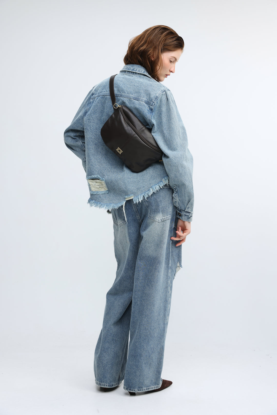 Heart Buckle Brown Leather Belt Bag