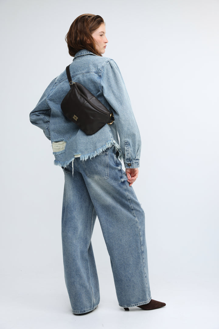 Heart Buckle Brown Leather Belt Bag