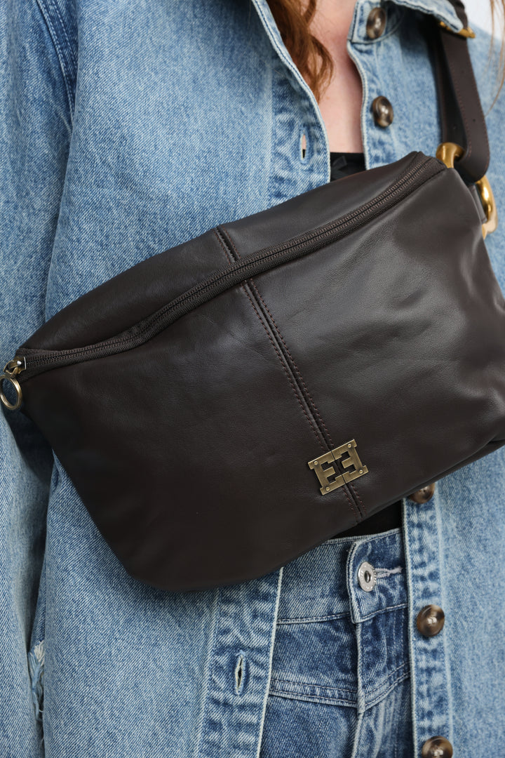 Heart Buckle Brown Leather Belt Bag