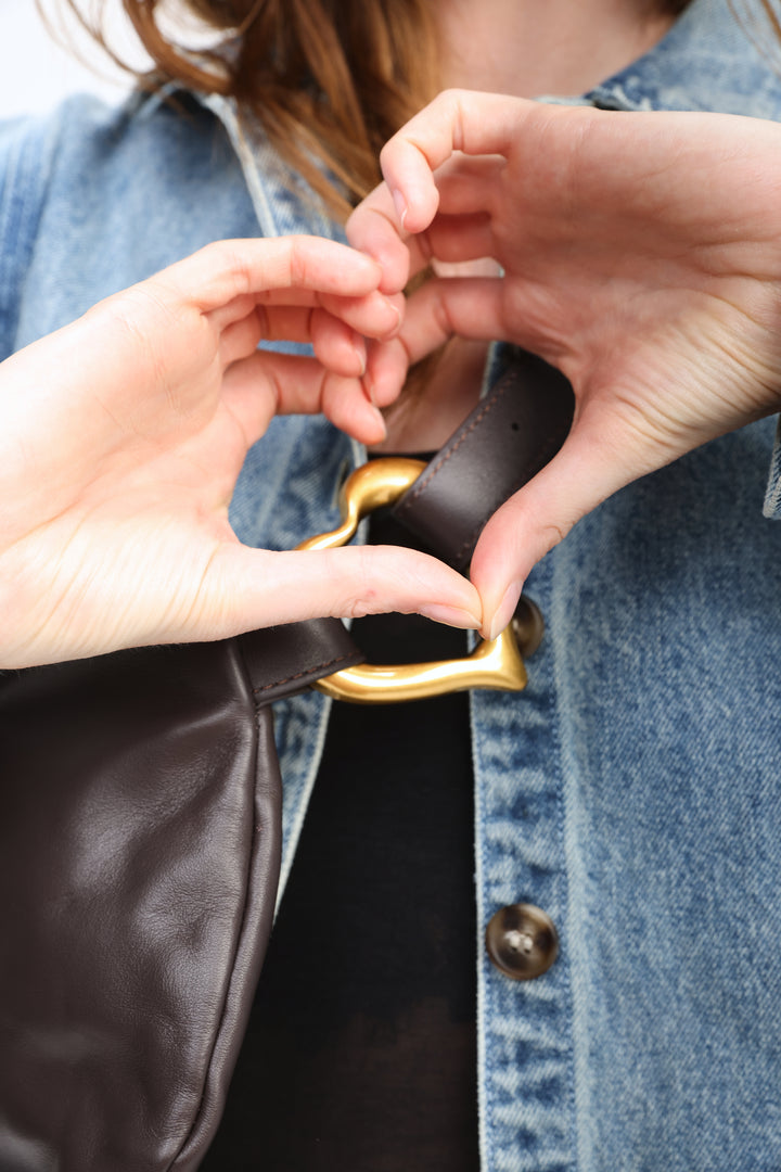 Heart Buckle Brown Leather Belt Bag