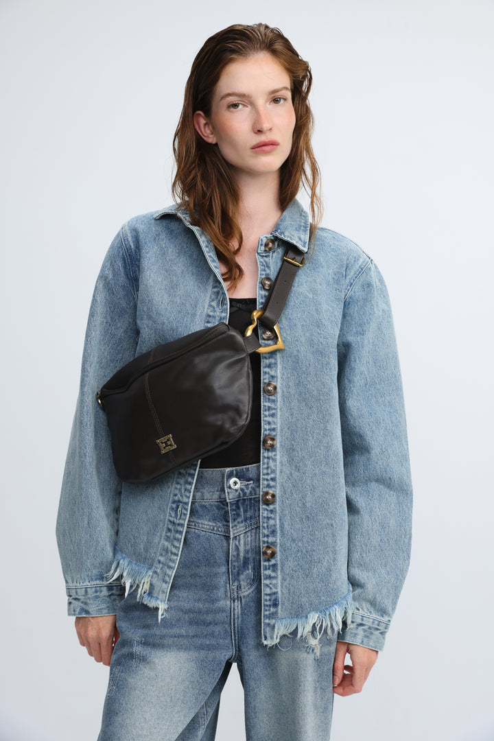 Heart Buckle Brown Leather Belt Bag